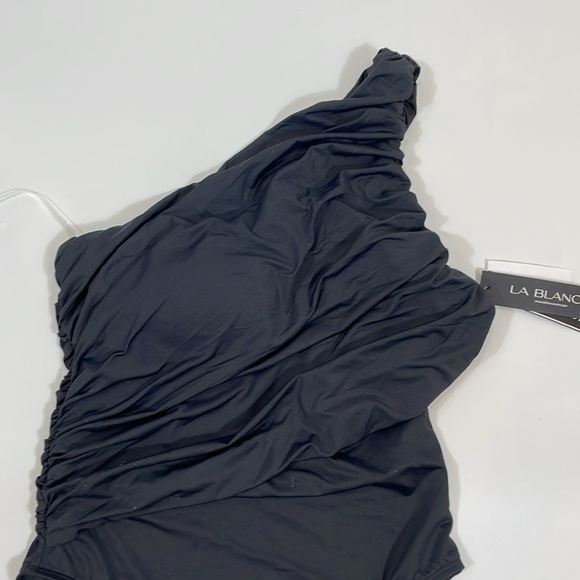 La Blanca One Piece Swimsuit Size 12 NWT Black One Shoulder Tummy Control - Picture 5 of 14